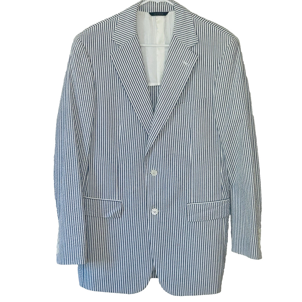 Brooks Brothers Blazer 39L Gray White Seersucker Preppy Old Money Coastal Summer